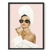 Haus and Hues Pink Framed Wall Art, Audrey Hepburn Wall Art Framed, Glam Wall Decor, Pink Pictures Wall Decor, Makeup Wall Decor, Celebrity Framed Art, Vogue Framed Art (Black, 12x16)