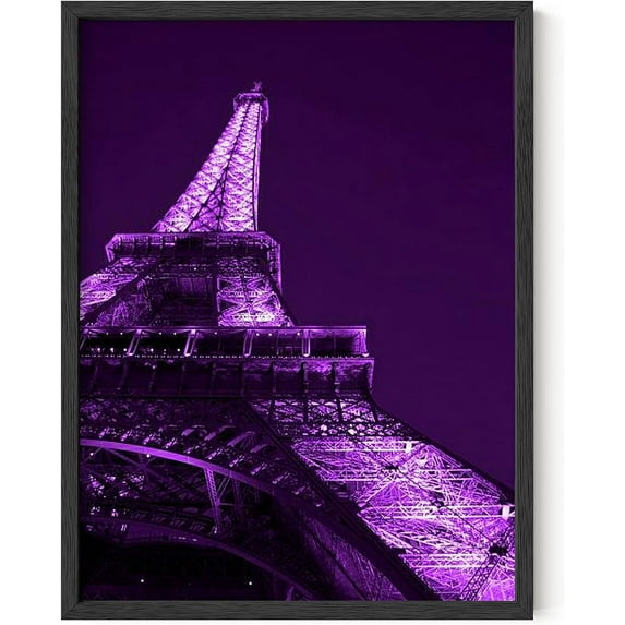Haus and Hues Purple Wall Art & Paris Wall Decor for Bedroom - Paris Wall Art & Aesthetic Posters for Bedroom Paris Posters for Teens Purple Wall Decor for Bedroom | Eiffel Tower (Black Framed, 12x16)
