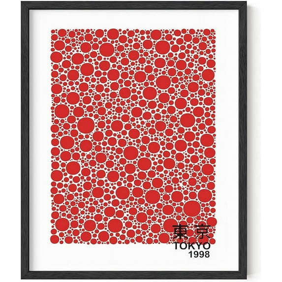 Haus and Hues Red Abstract Wall Art - Yayoi Kusama Inspired Red Wall Art Japanese Posters, Circle Wall Art Yayoi Kusama Poster, Art Exhibition Poster Modern Abstract Wall Art (16x20 Unframed)