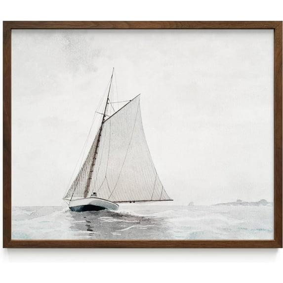 Haus and Hues Sailboat Wall Art - Vintage and Modern Framed Wall Art Collection, Nautical wall art, Landscape, and Antique Inspired Pieces for Every Room (16x20 Framed Walnut)