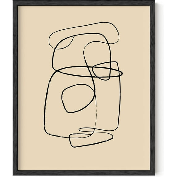 Haus and Hues Scandinavian Wall Art - Neutral Artwork for Walls Circles Line Art Wall Decor, Minimalist Abstract Art Mid Century Wall Decor, Neutral Wall Art Minimalist Wall Decor (Framed Black 16x20)