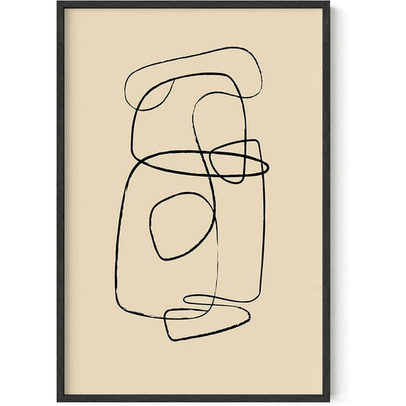 Haus and Hues Scandinavian Wall Art - Neutral Artwork for Walls Circles Line Art Wall Decor, Minimalist Abstract Art Mid Century Wall Decor, Neutral Wall Art Minimalist Wall Decor (Framed Black 24x36)
