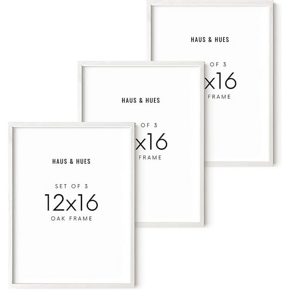 Haus and Hues Set of 3 12x16 White Frames - Picture Frames 12x16 White Gallery Wall Frame Set, 12 by 16 White Frame Gallery Photo Frame Set,12 x 16 Frame Wood White Picture Frame Set (White Oak Frame)