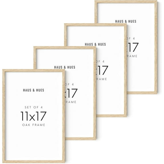 Haus and Hues Set of 4 11x17 Picture Frame - 11x17 Frame Wood Gallery Wall Frame Set, 17x11 Picture Frames Wall Decor Natural Wood Frame, Collage Photo Frames 11x17 Picture Frame Set (Beige Oak Frame)