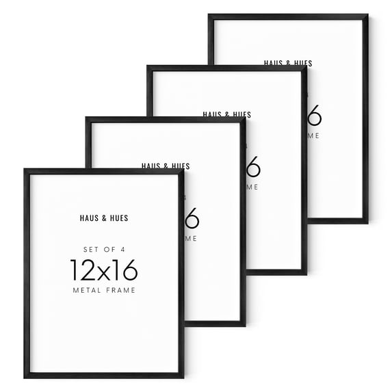 Haus and Hues Set of 4 12x16 Frames - Gallery Frames Black Picture Frames 12x16, Black Frames For Gallery Wall, 12x16 Poster Frame Black Gallery Wall Frame Set (Black Aluminum Frame)