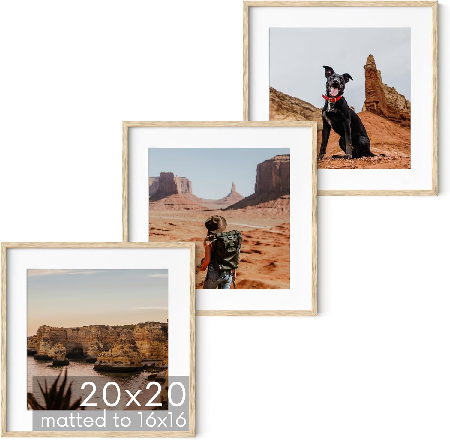 Haus and Hues Solid Oak Wood 20”x20” Picture Frames Matted to 16”x16