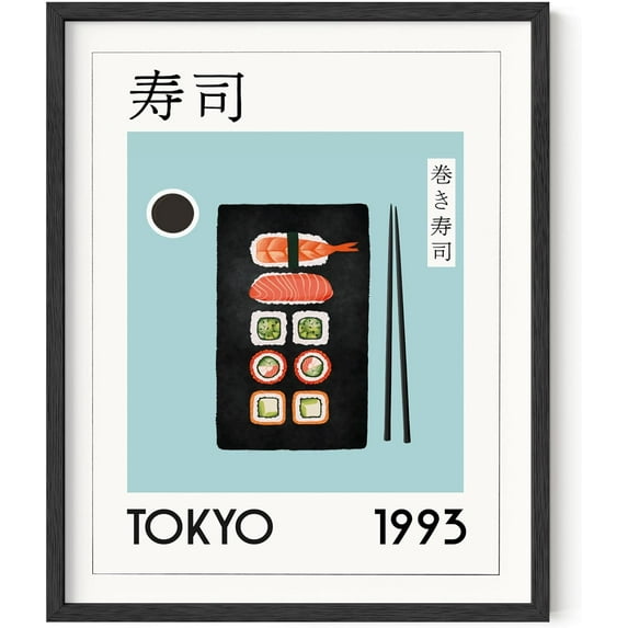 Haus and Hues Sushi Wall Decor Framed - Modern Kitchen Food Framed Print, Food Wall Art Aesthetic for Dining Room Wall Art and Kitchen Wall Art, Food Posters Framed Wall Decor (Black Framed 16x20)