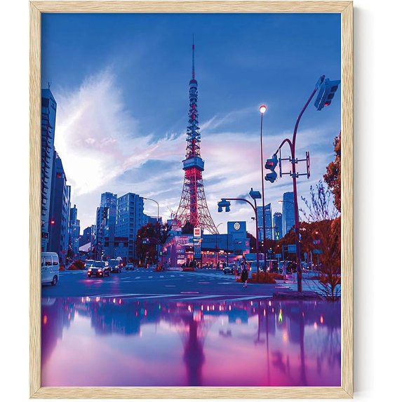 Haus and Hues Tokyo Neon Wall Art Posters Dorm Room Decor, Dorm Decorations, College Room Decor, Cool Posters for Teens, Dope Picture Sets Wall Decor, Neon Tokyo Art Print (Framed Beige 16x20)