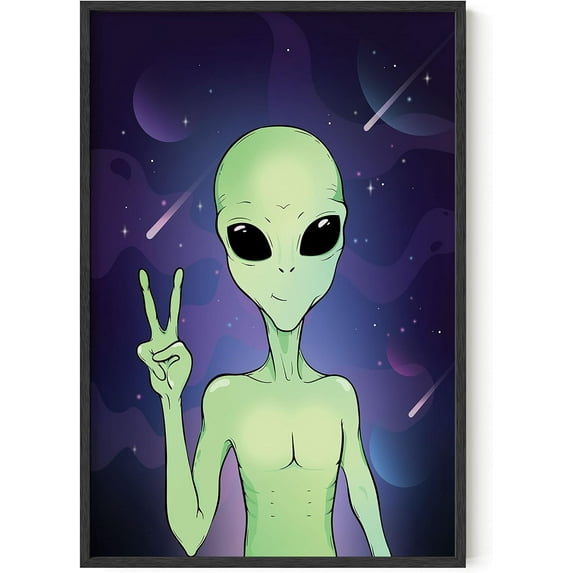 Haus and Hues Trippy Alien Poster & Alien Decor - Edgy Posters Trippy Aliens Poster Cool Alien Wall Decor Aesthetic Trippy Posters for Stoners 90s Alien Painting Alien Portrait (Unframed, 24x36)