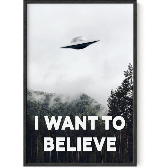 Haus and Hues The X Files I Want To Believe Poster - I Want To Believe Posters X Files UFO Posters for Room Aesthetic Trippy Posters for Room X Files Posters I Want to Believe (Framed Beige, 24x36)