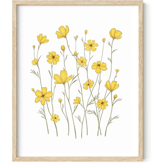 Haus and Hues Yellow Flowers Wall Art Sunflower Poster, Yellow Wall Pictures Sunflower Wall Art & Yellow Wall Decor for Bedroom Yellow Bathroom Wall Decor Yellow Yellow Cosmos (Unframed, 16x20)