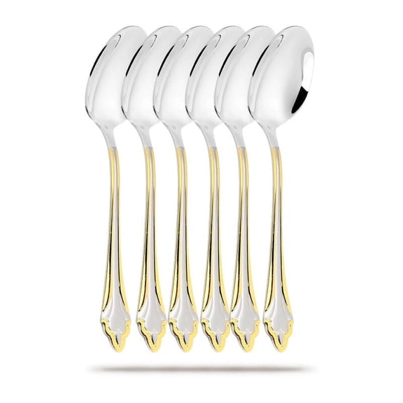 HausRoland Luxury 6 Pieces Dinner Spoon Set 8.3" Stainless Steel Table Spoons Silverware Spoons Soup Spoon Set Flatware Set Spoons for Home & Kitchen, Mirror Polished&Brushed, Gold and Silver