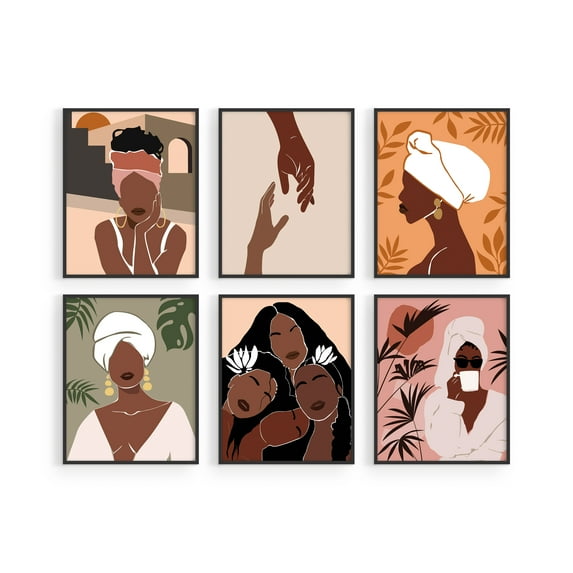 Haus and Hues Black Woman Wall Art - Set of 6 Black Girl Wall Decor Black Women Paintings for Wall Black Girl Magic Wall Decor UNFRAMED