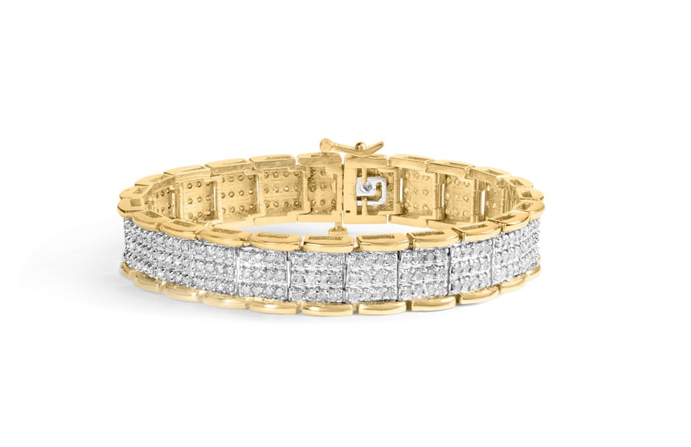 Haus of Brilliance 10K Yellow Gold 5.00 Cttw Womens Round Cut Diamond Link 7" Box Clasp Prong Bracelet (J-K Color, I1-I2 Clarity)