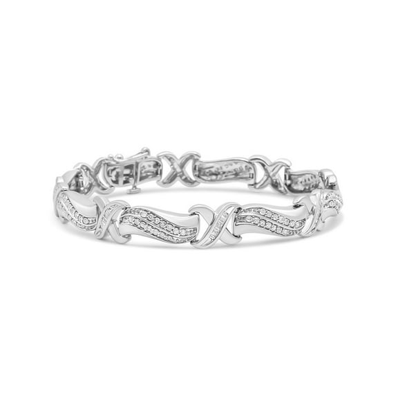 Haus of Brilliance .925 Sterling Silver 1 3/4 Cttw Womens Round cut Box Clasp Diamond Wave and X Link Tennis Bracelet (I-J Color, I3 Clarity) - 7"
