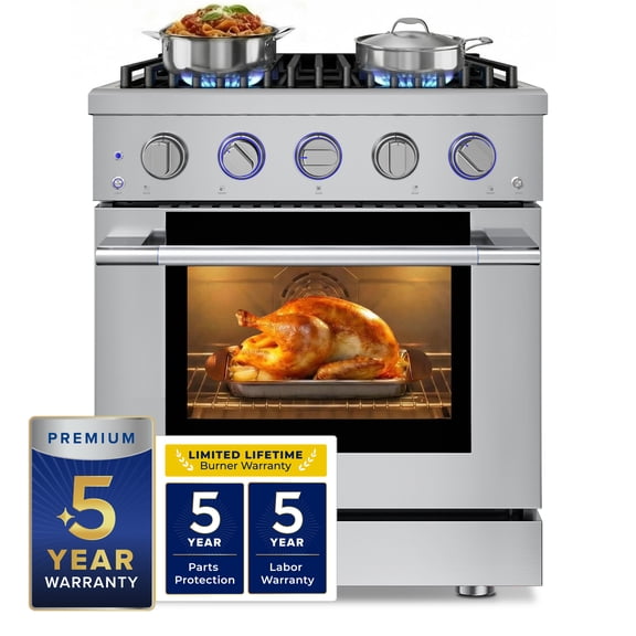 HausPro 30 in. 4 Burners (20,000 BTU) Freestanding Dual Fuel Range in Stainless Steel with Convection Oven Silver