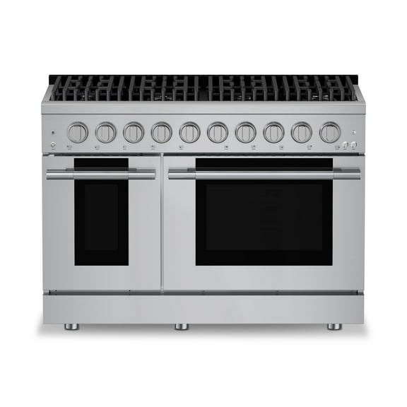 HausPro 48 in. 8 Burners Gas Range in stainless steel with 20,000 BTU and Double Oven with 5 Rack Positions