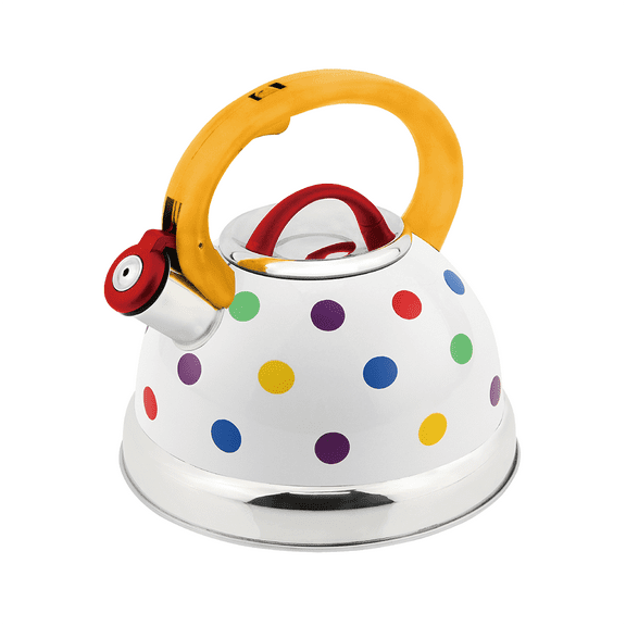 HausRoland Colorful Polka Dot Stainless Steel Kettle with Whistle 3.2 Qt (3 L) Stovetop Kettle with Ergonomic Handle Kitchen Tea Pot for Stove Top Enamelware, Multicolor