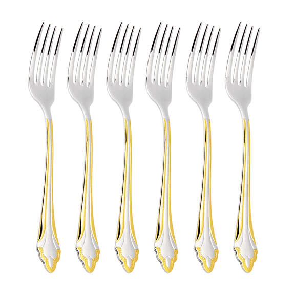 HausRoland Dinner Fork Set of 6 pcs 8.5" (21.5 cm) Stainless Steel Salad Forks Silverware Flatware Set for Home & Kitchen, Silver and Gold Color