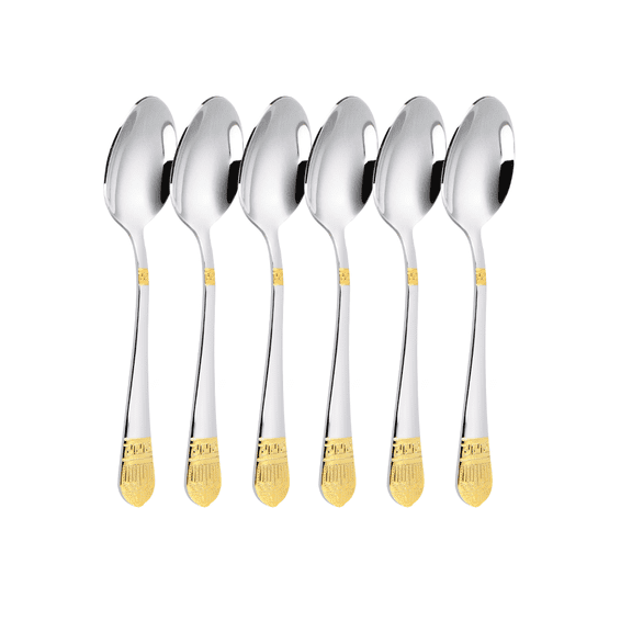 HausRoland Meandros Teaspoon Set of 6 pcs Stainless Steel Coffee Spoons Silverware Flatware Set, Mirror Polished and Brushed