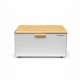 thumbnail image 1 of HausRoland Metal Bread Box 14x9.25x8.3" (35.5x23.5x21 cm) Countertop Bread Bin Bread Storage Container for Bakery Storage Bin Food Keeper Pastry Box with Opening Wooden Top, White, 1 of 7
