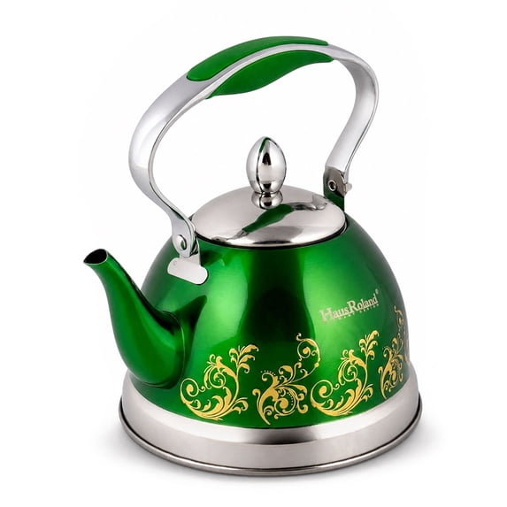 HausRoland Stainless Steel Stovetop Kettle with Ergonomic Handle 0.74 Qt (0.7 L) Tea Kettle for Stove Top, Green