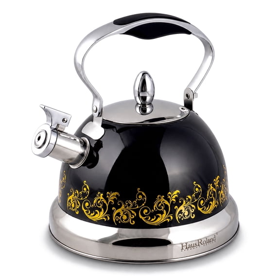 HausRoland Stainless Steel Whistling Kettle 3.7 Qt (3.5 L) Stovetop Kettle with Ergonomic Handle Tea Kettle for Stove Top, Black