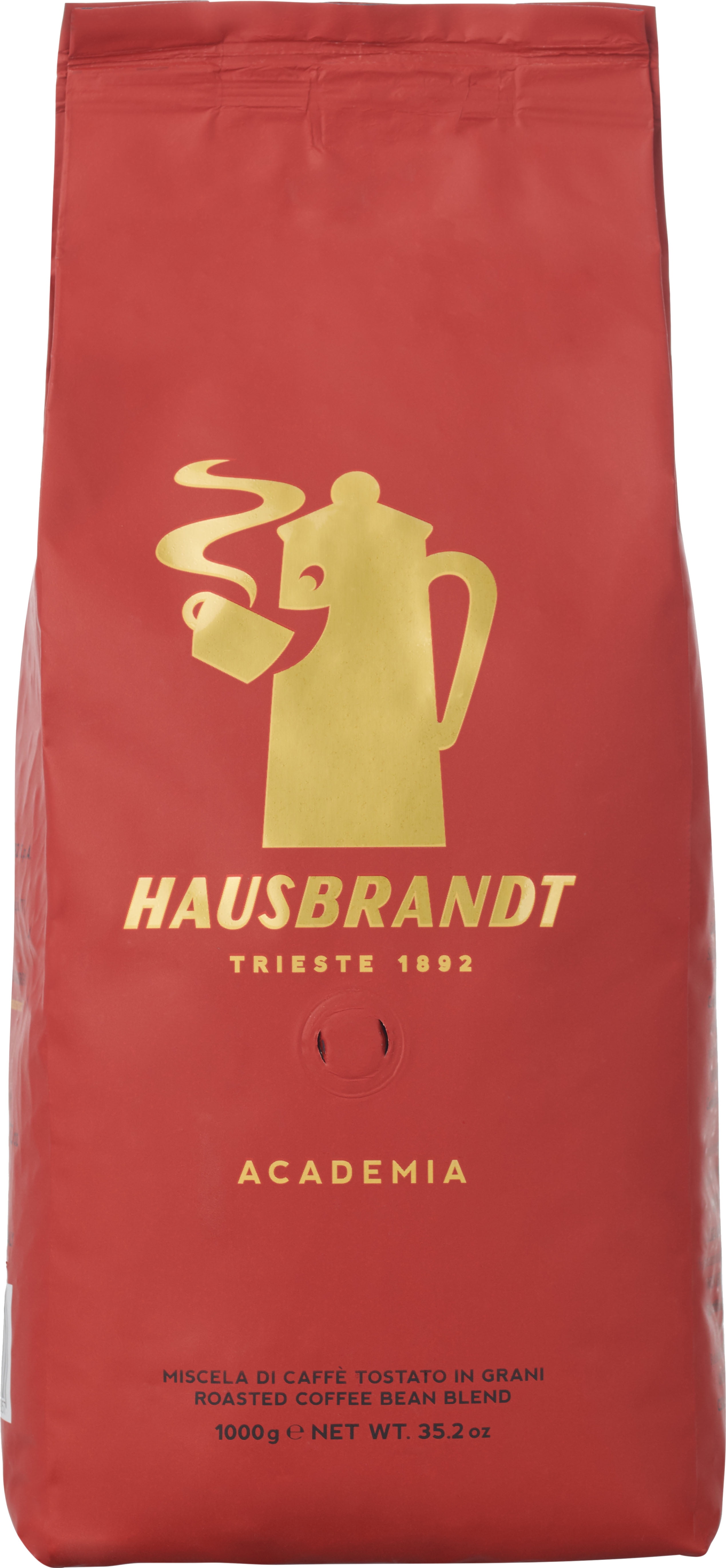 Hausbrandt Academia Espresso Whole Bean coffee in bag. Net 2.2lbs/1kg.