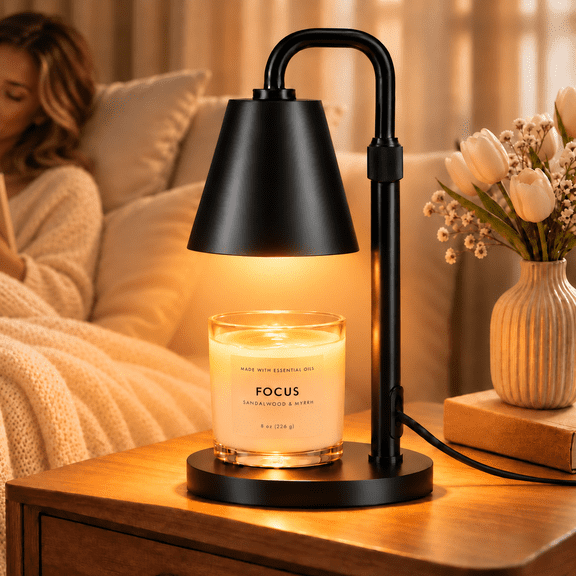 Hausdemo Candle Warmer Lamp, Timer, Dimmable, Adjustable Height, for Scented Jar Candles, Birthday Gifts for Women Mom, Home Decor, Metal Black with Bulbs