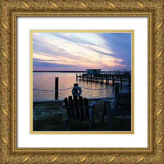 Hausenflock, Alan 12x12 Gold Ornate Wood Framed with Double Matting Museum Art Print Titled - Dockside Park I