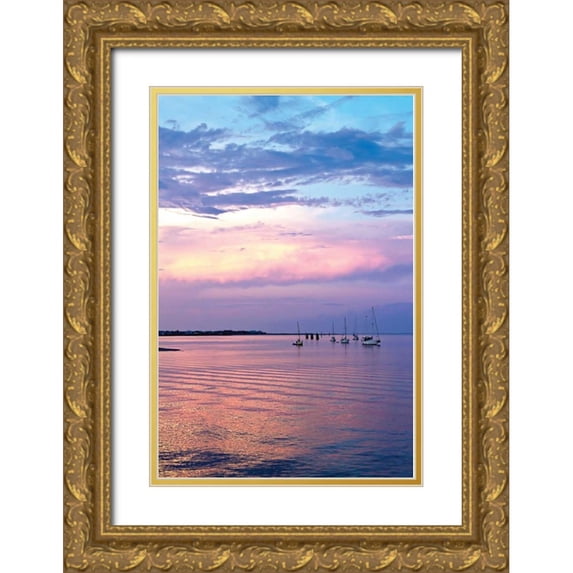 Hausenflock, Alan 13x18 Gold Ornate Wood Framed with Double Matting Museum Art Print Titled - St. Augustine Harbor Sunset III