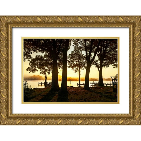 Hausenflock, Alan 14x11 Gold Ornate Wood Framed with Double Matting Museum Art Print Titled - Cobb Island Sunrise III
