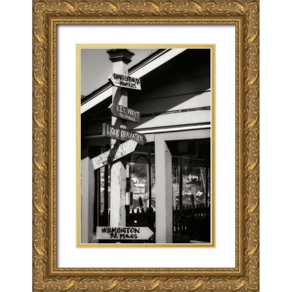 Hausenflock, Alan 17x24 Gold Ornate Wood Framed with Double Matting Museum Art Print Titled - Which Way Cafe II - BW