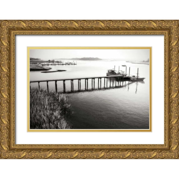 Hausenflock, Alan 24x17 Gold Ornate Wood Framed with Double Matting Museum Art Print Titled - Channel Pier II