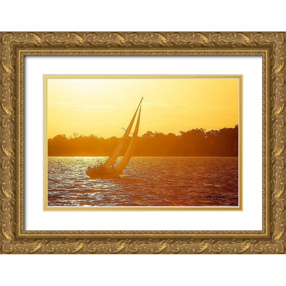 Hausenflock, Alan 24x17 Gold Ornate Wood Framed with Double Matting Museum Art Print Titled - Sailing into the Gold