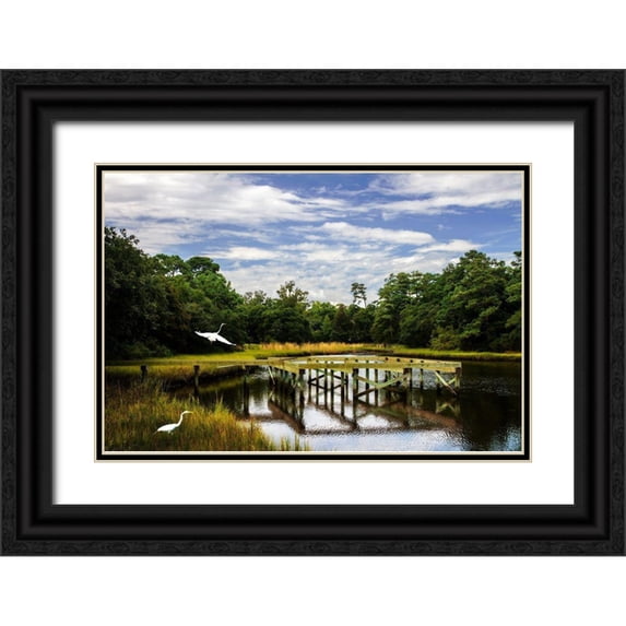 Hausenflock, Alan 32x23 Black Ornate Wood Framed with Double Matting Museum Art Print Titled - Egret on the Wing