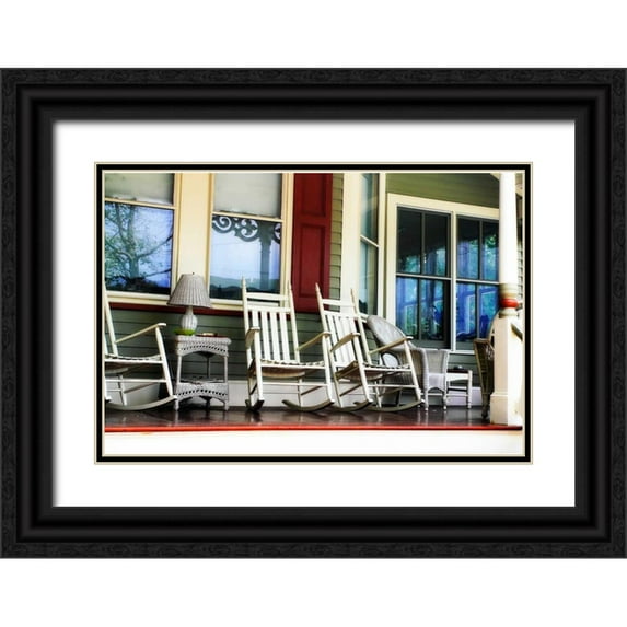 Hausenflock, Alan 32x23 Black Ornate Wood Framed with Double Matting Museum Art Print Titled - Rockers on the Porch II