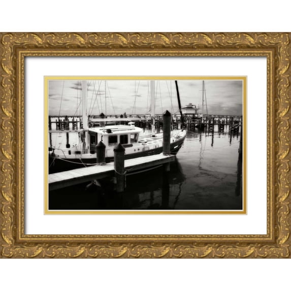 Hausenflock, Alan 32x23 Gold Ornate Wood Framed with Double Matting Museum Art Print Titled - Cambridge Docks II