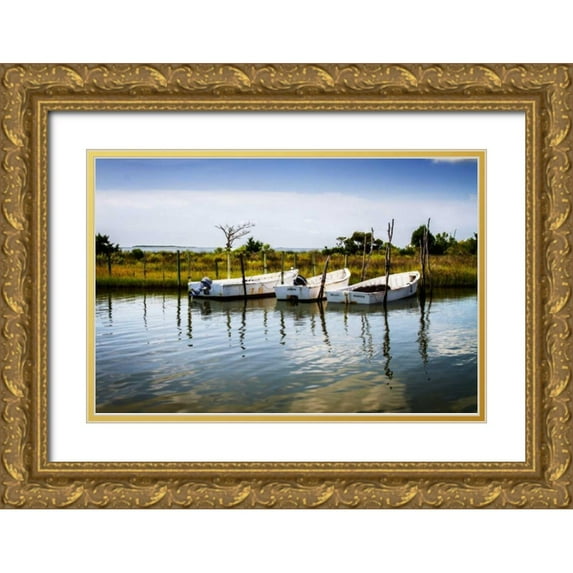 Hausenflock, Alan 32x23 Gold Ornate Wood Framed with Double Matting Museum Art Print Titled - Three Small Boats II