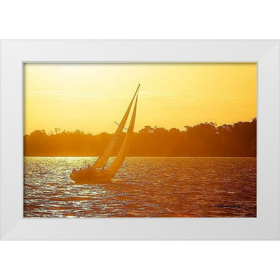 Hausenflock, Alan 32x23 White Modern Wood Framed Museum Art Print Titled - Sailing into the Gold