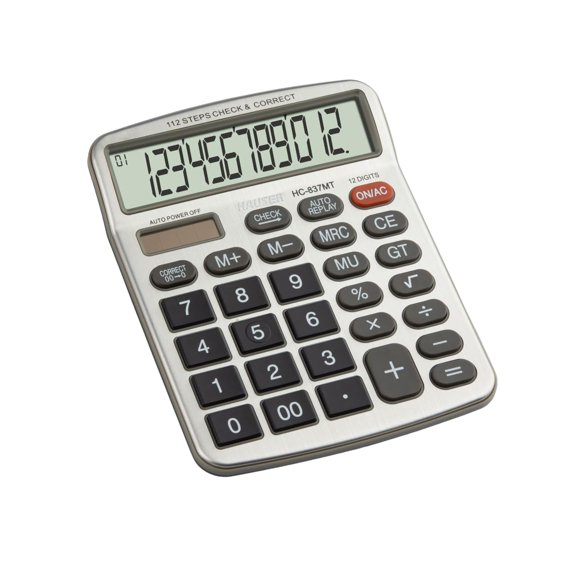 Hauser Hc-837mt Desktop Series Electronic Calculator | 12 Digits Calculator | Square Root Function | Big Display & Auto Replay | Dual Power With Solar | 112 Steps Check & Correct | Grey