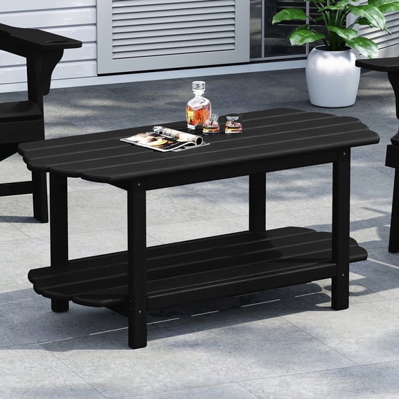 Hausfame 2-Tier Adirondack Outdoor Coffee Table, Durable HDPE Weather-Resistant End Table, Black