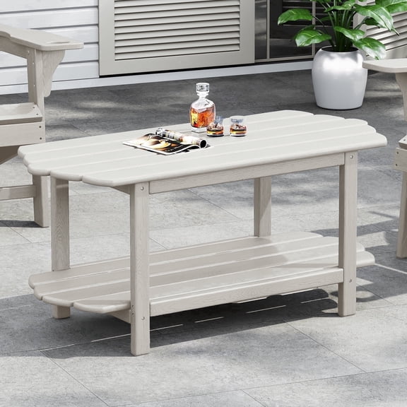 Hausfame 2-Tier Adirondack Outdoor Coffee Table, Durable HDPE Weather-Resistant End Table, White