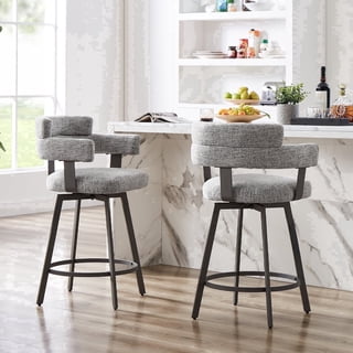 Hausfame 24" Swivel Counter Height Bar Stools, Linen Upholstered Full Back & Durable Metal Footrest, Grey, Set of 2
