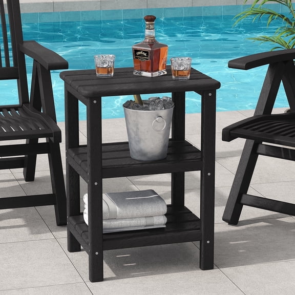 Hausfame Outdoor Shabby Chic Storage High Density Polyethylene End Table Black