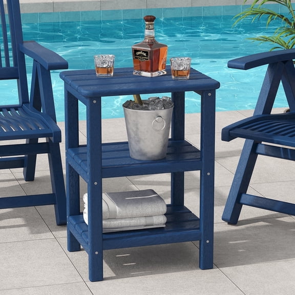 Hausfame Outdoor Shabby Chic Storage High Density Polyethylene End Table, Blue