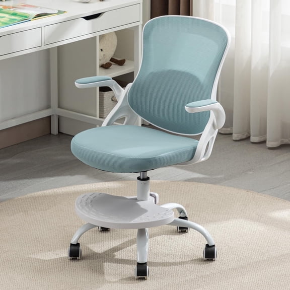 Hausfame Ergonomic Kids Desk Chair with Flip-Up Armrests & Height Adjustable, Swivel Mesh Study Task Chair with Wheels for Boys Girls, Blue