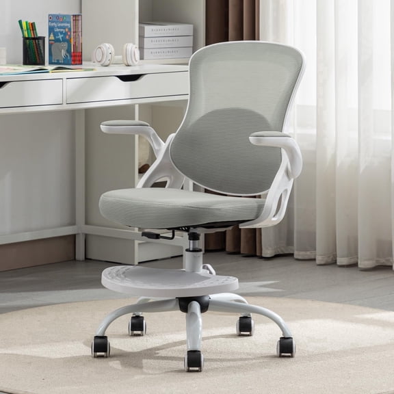 Hausfame Ergonomic Kids Desk Chair with Flip-Up Armrests & Height Adjustable, Swivel Mesh Study Task Chair with Wheels for Boys Girls, Grey