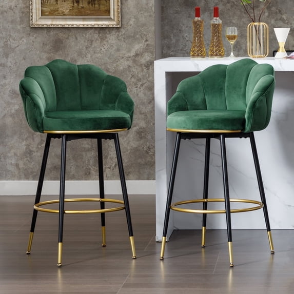 Hausfame Modern Velvet Swivel Bar Stools Green (Set of 2)