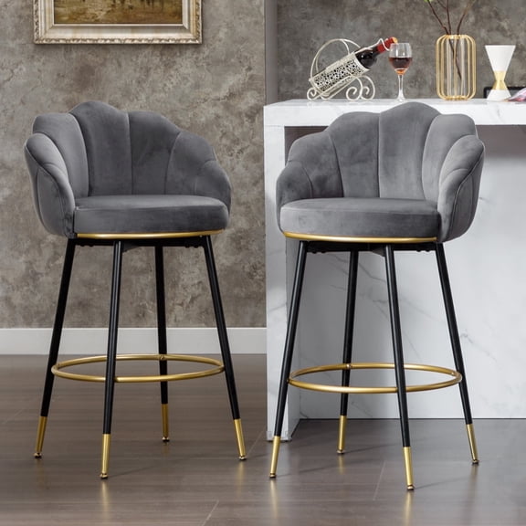 MINPINSER Modern Velvet Swivel Bar Stools Gray (Set of 2)